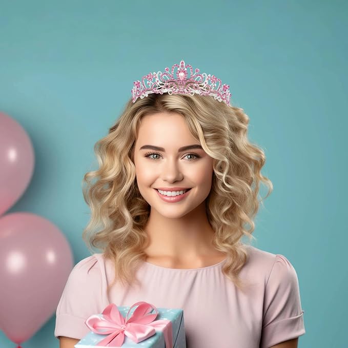 Schmoopy Tiara Crown for Women, Crystal Tiara for Bridal Prom Queen Birthday Birthday Party(A-Pink)