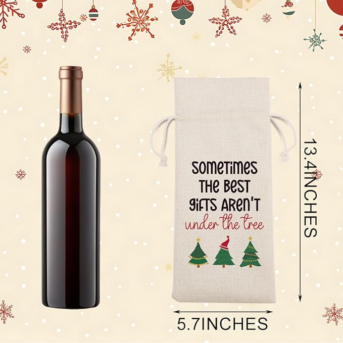 Christmas Pregnancy Announcement Wine Bags for Wine Bottles Gifts Grandparents Christmas Gifts Wine Bottle Cover Drawstring Gift Bags Burlap Wine Bag for Xmas Baby Announcement Party Decorations