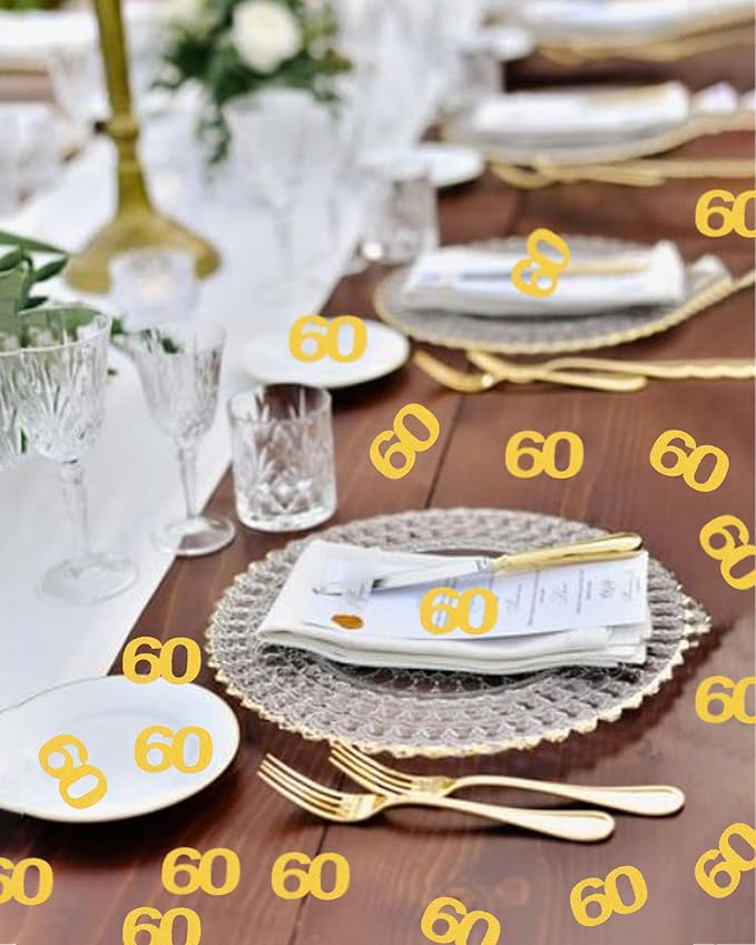 Gold Glitter 60th Bithday Confetti - Number 60 for Birthday, Anniversary Table Confetti Party Supplies, 60 Fabulous Decoration