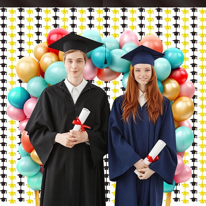 GOER Foil Curtain Backdrop for Graduation Party Decorations| Metallic Tinsel Graduation Theme Photo Booth Props (2 Pack)