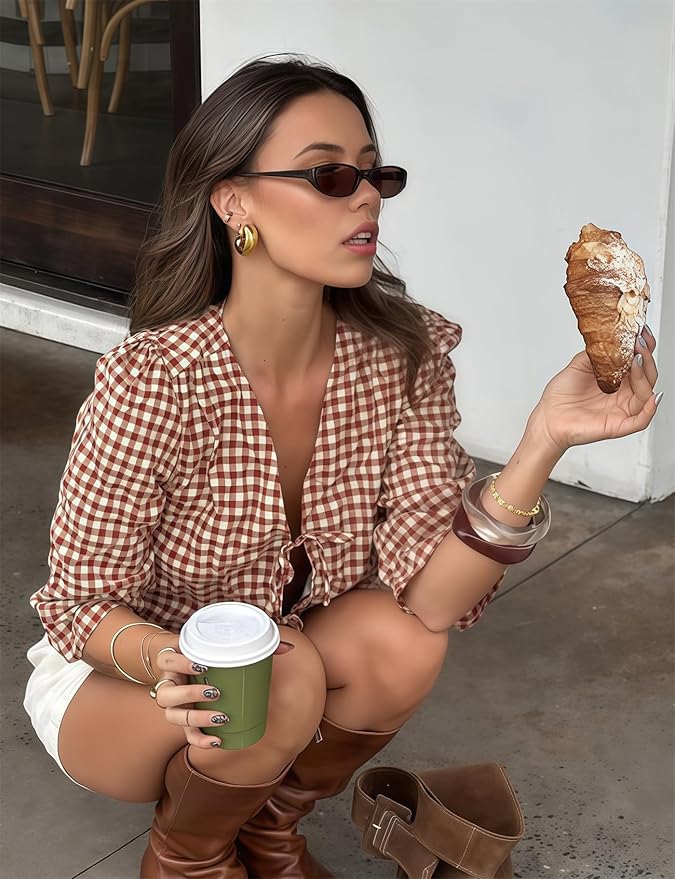 Retro Oval Sunglasses for Women Chic Cat Eye 90s Sunnies Lightweight Narrow Shades Trendy UV protection Sun Glasses
