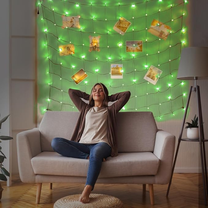 120Led Halloween Net Lights Outdoor 5ft x 6ft Connectable, 8 Modes Waterproof Black Wire 29V Plug in Mesh Net Christmas Lights for Garden, Yard, Bushes, Trunk, Xmas Tree Decor (Green)