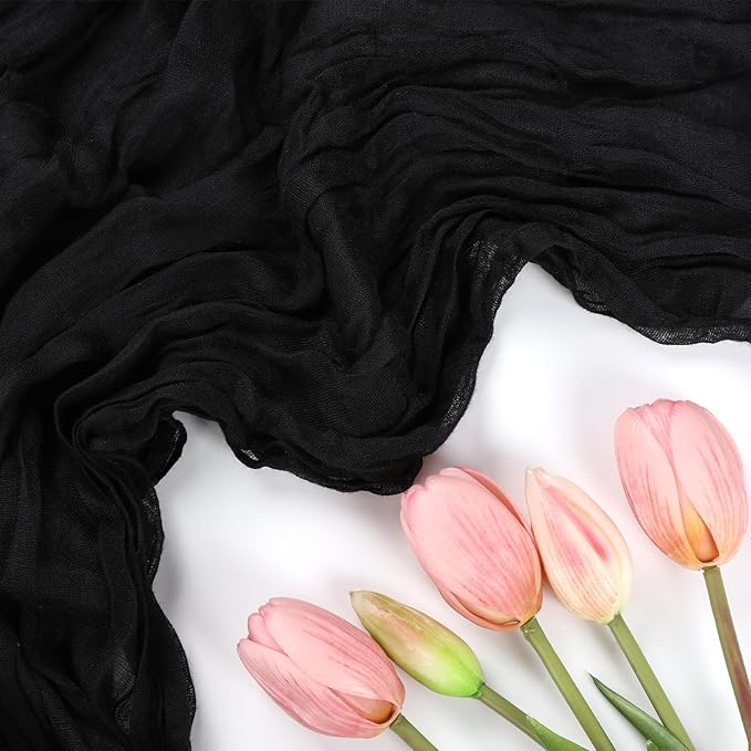 12 Pack Black Table Runner Cheesecloth 10FT Boho Cheese Cloth Table Runner Gauze Fabric 120 Inch Rustic for Wedding Birthday Party Baby Shower Centerpiece Home Decorations
