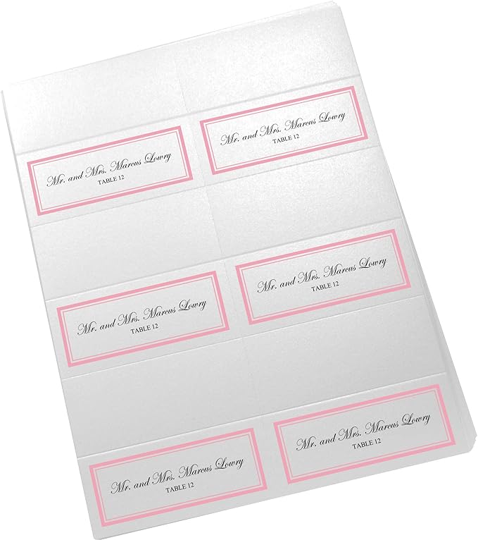 Double Line Border Printable Place Cards, Pink (Choose Color), Set of 150 (25 Sheets), Laser & Inkjet Printers - Wedding, Party, Dinner, and Special Events - Made in the USA