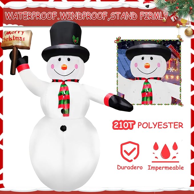 8FT Christmas Inflatables Snow Man Holding a Merry Christmas Sign Inflatable Christmas Outdoor Xmas Blow up Snowman with Built-in 4 LEDs Large Blow up Snowman for Outdoor、Indoor、Yard Party