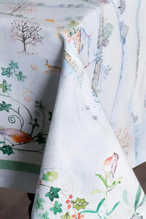Maison d' Hermine Table Cloth Rectangle Table 100% Cotton 70 x 140 Inches Fall Tablecloth Reusable Everyday Use for Thanksgiving Christmas Decorations Dining Farmhouse Party (Snowy World)