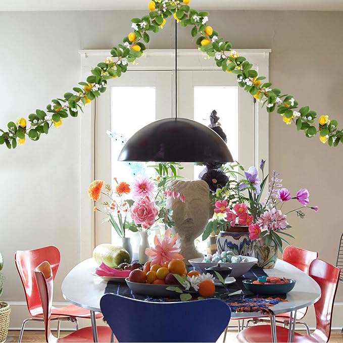 U'Artlines 4Pcs Total 22 Ft Artificial Lemon Garland Spring Summer Faux Fruit Vine Garlands with Greenery for Door Wall Mantle Wedding Party Table Decorations