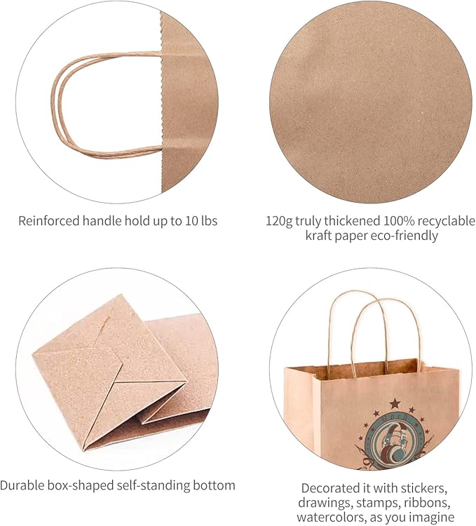 COGLARING 50Pcs Brown Gift Bags with Handles - 11x5.9x11 Inch Kraft Paper Bags for Parties, Weddings, Shopping, Grocery, Takeout & Retail - Bulk Brown Paper Gift Bags