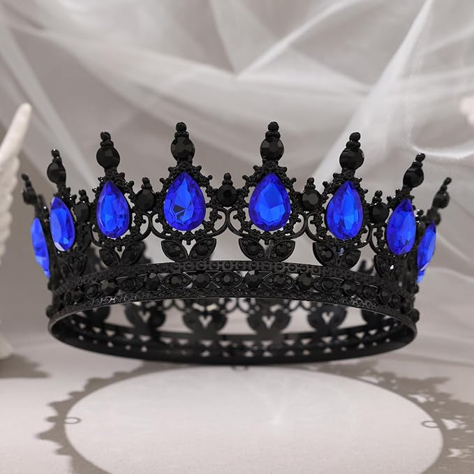 Black Crown for Women Crystal Tiara and Queen Crown for Girl Wedding Headband for Bride Hair Accessories for Costume Birthday Party Cake Decoration Prom
