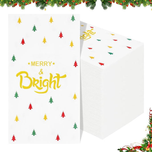 100 PCS Christmas Napkins Disposable Christmas Paper Napkins Decorative Chrismas Dinner Napkin Christmass Cocktail Napkins Xmas Holiday Napkin Guest Hand Towel for Xmas Party Dinner Kitchen Bathroom