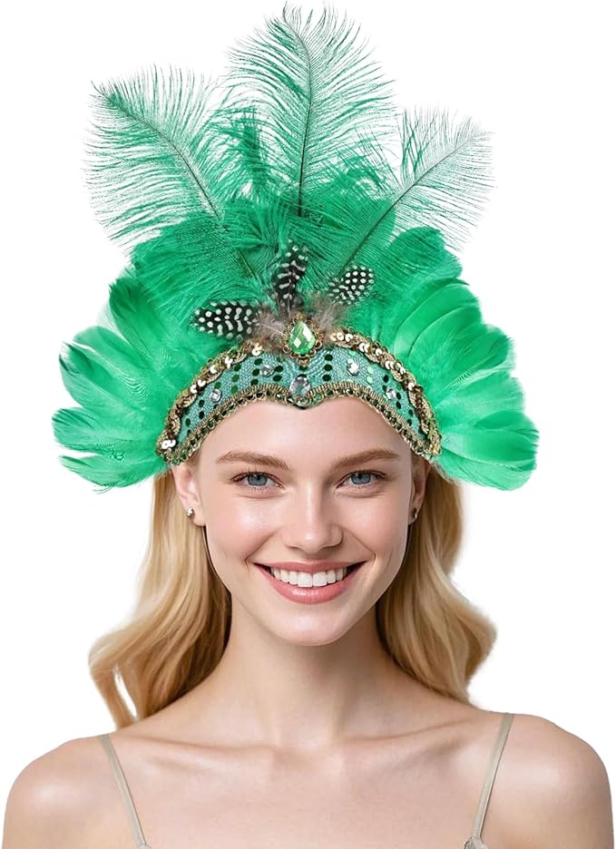 Women's Carnival Feather Headpieces Sequin Headdress for Wedding Masquerade Party Cosplay Feather Headbands