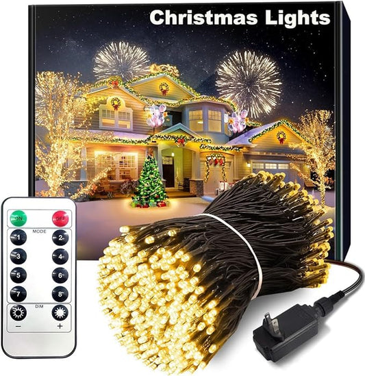 Super Long 344FT Outdoor String Lights, Warm White Fairy Light, Christmas Lights 1000 LED Waterproof 8 Modes for Patio Bedroom Holiday Party Christmas Tree Wedding Garden