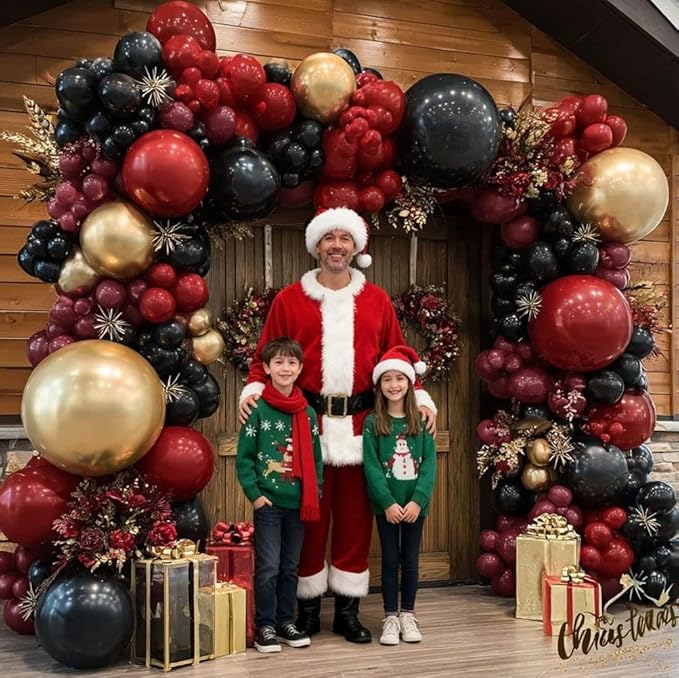 Burgundy Black Gold Balloon Garland Double Stuffed Dark Red Gold Maroon Black Balloon Arch Kit for Christmas New Year Birthday Anniversary Prom Party Decoration