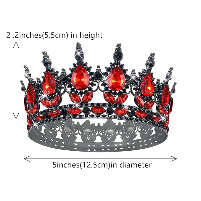 Queen Crown Rhinestone Wedding Tiaras for Women Costume Party Hair Accessories Princess Birthday Tiara Crystal Bridal Crown (Black Red)
