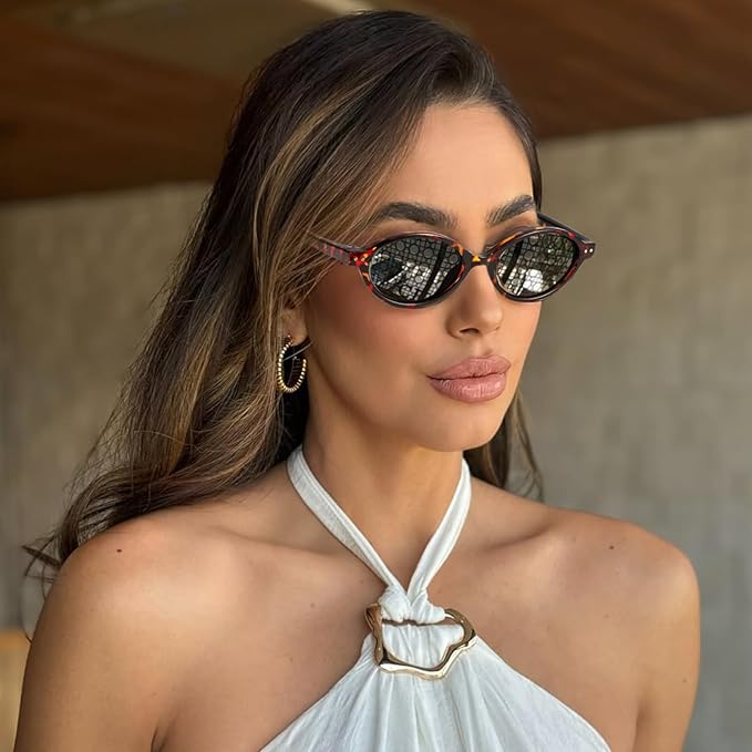 GRFISIA Retro Oval Sunglasses Womens Small Trendy Sun Glasses Sunnies UV400 Protection