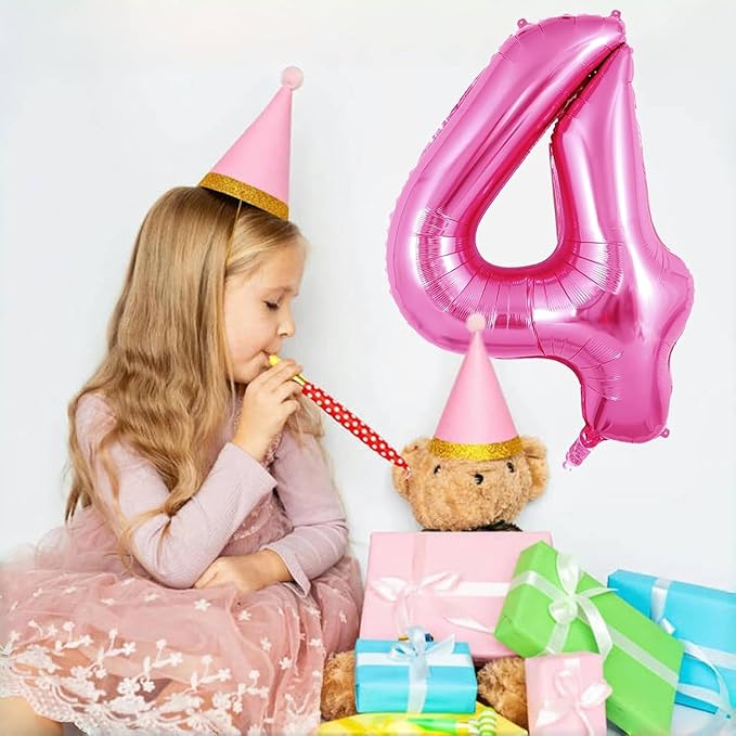 Pink Number Balloons, Large Hot pink Number 4 Balloon 40 Inch Pink 4 Balloon for Men Women Boys Girls 4th Birthday Party Decoration