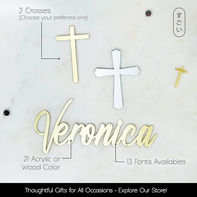 Personalized First Communion Cake Name & Cross | Custom Cake Name Sign | Personalized Christening Cake Topper Baptism Cake Decor | Christening Cake Topper | Personalized Christening Cake Name