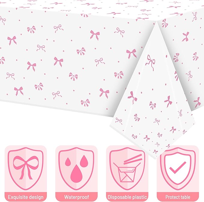 Coquette Pink Bow Party Decorations - Serves 24 - 112Pcs Bowknot Party Supplies, Disposable Plates Napkins Forks Tablecloth Banner Card, for Bachelorette Bridal Engagement Wedding Birthday