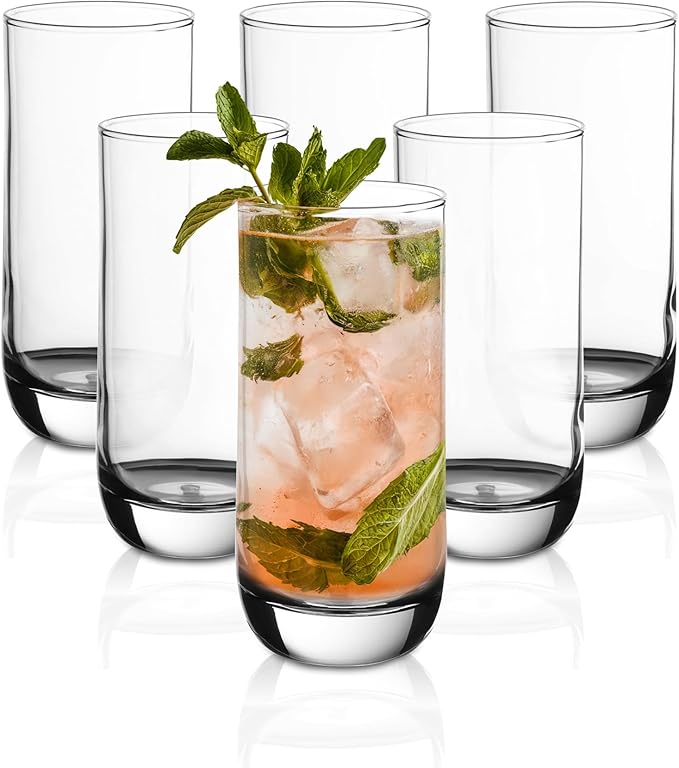Vikko Drinking Glasses, 12 Oz Drinking Glasses Set of 6, Crystal Clear Glass Cups for Water or Juice, Highball Glass Tumbler & Water Glasses for Drinking