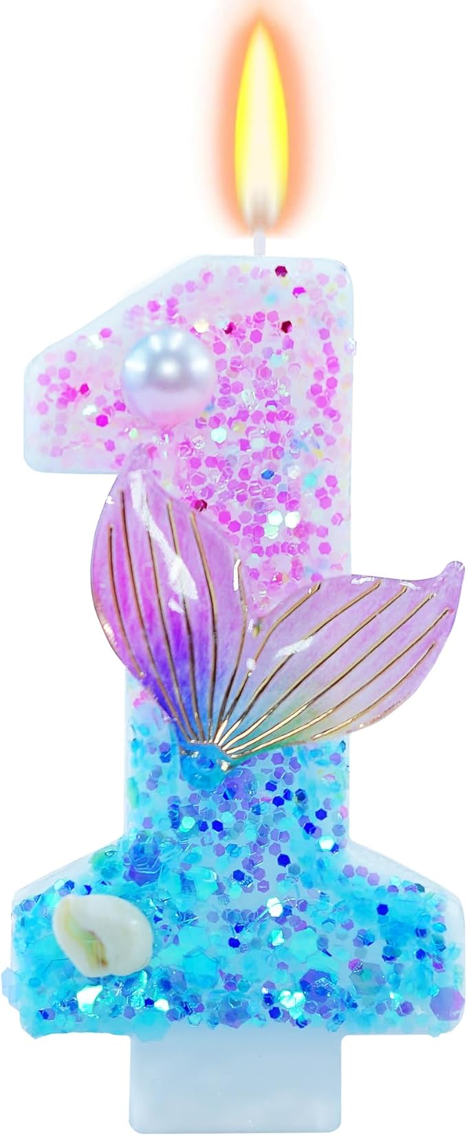 Mermaid Themed Birthday Candles, Number 1 Girls Glitter Birthday Party Supplies,Anniversary Party Decor,2.87 inch Cake Topper Decorations (Mermaid Themed, Number 1)