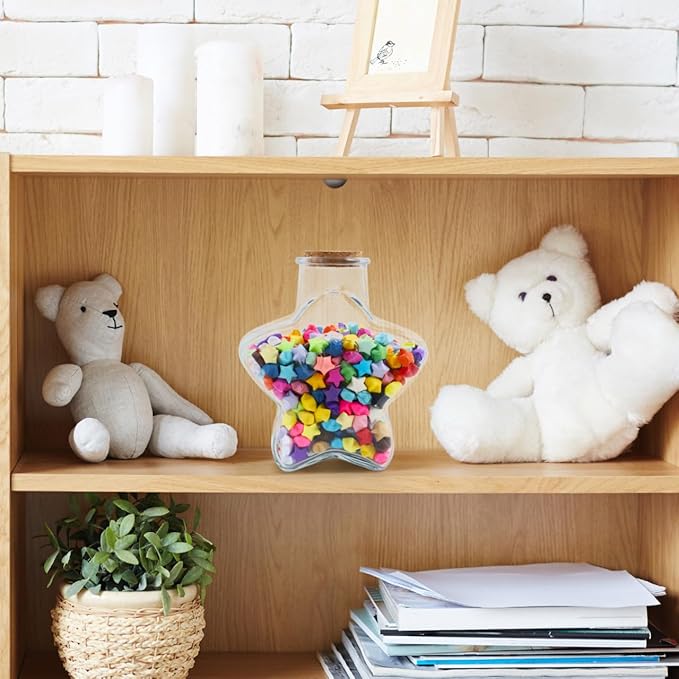 Zerodeko Star Glass Bottles with Cork – Mini Wishing Bottles with 540 Origami Stars & Paper Strips, Message Jar Kit for DIY Christmas Presents, Holiday Party Favors, and Wedding Decorations