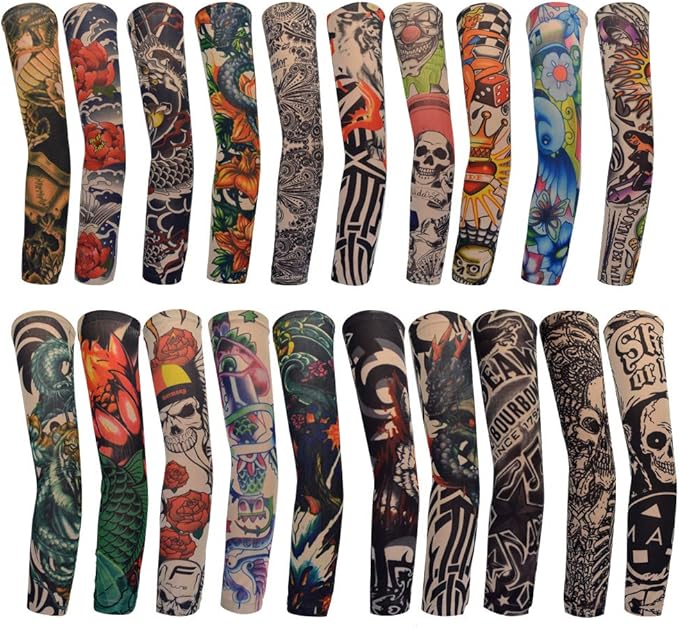 HOVEOX 20Pcs Temporary Tattoo Arm Sleeves Fake Tattoo Arm Sunscreen Sleeves