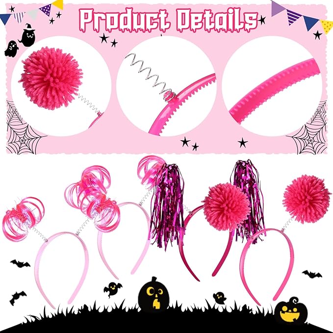 Censen 12 Pcs Christmas Pom Pom Headbands Spirit Party Headwear Tinsel Ponytails Head Bopper for Birthday Holiday