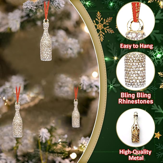 Bottle Christmas Ornaments Metal Bottle Ornaments for Christmas Tree Decor White Rhinestones Bottle Hanging Ornaments Funny Hanging for Xmas Decor Keepsake Gift for Women Girl Party Supplies