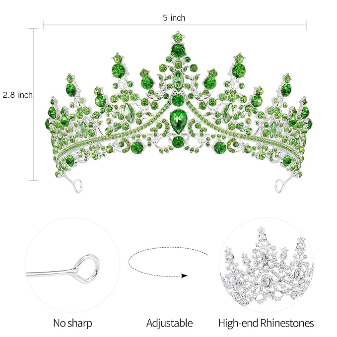 VELSCRUN Birthday Queen Tiara Crowns for Women Girls Green Crystal Birthday Queen Headband Sash Elegant Princess Crown Happy Birth Party Decorations Mom Sisters Birth Gift Hair Accessories