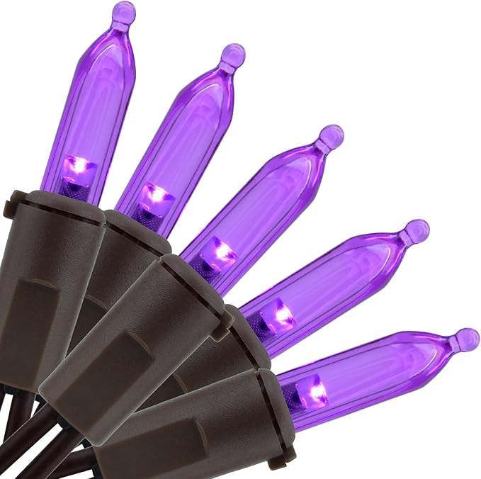 YULETIME Purple LED Christmas Lights with Brown Wire, 33 ft 100 Count UL Certified Commercial Grade Holiday String Light Set (Purple - Brown Wire)
