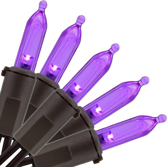 YULETIME Purple LED Christmas Lights with Brown Wire, 33 ft 100 Count UL Certified Commercial Grade Holiday String Light Set (Purple - Brown Wire)