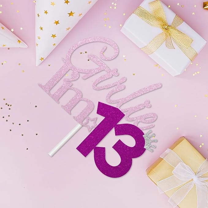 Girlie I'm 13 Cake Topper, 13th Birthday Decorations for Girl, Glitter Funny 13th Birthday Cake Topper, Girlie 13 Year Old Birthday Party Decoration Supplies