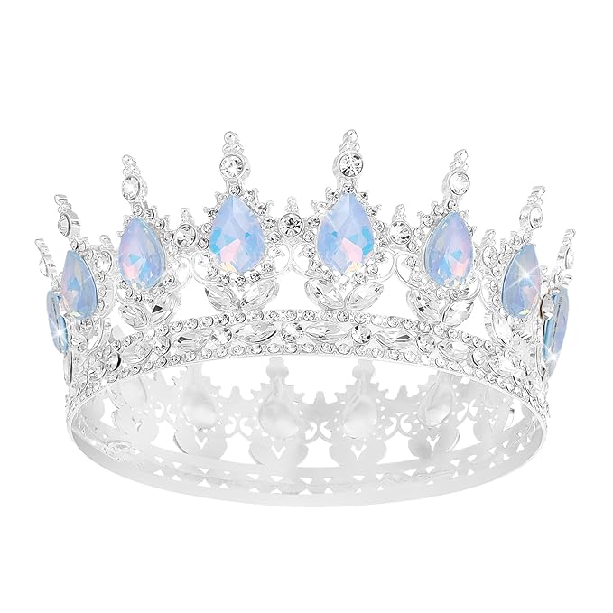 Queen Crown Rhinestone Wedding Crowns and Tiaras for Women Costume Party Hair Accessories Princess Birthday Crown Crystal Bridal Crown (Silver Fantasy Light Blue Crown)