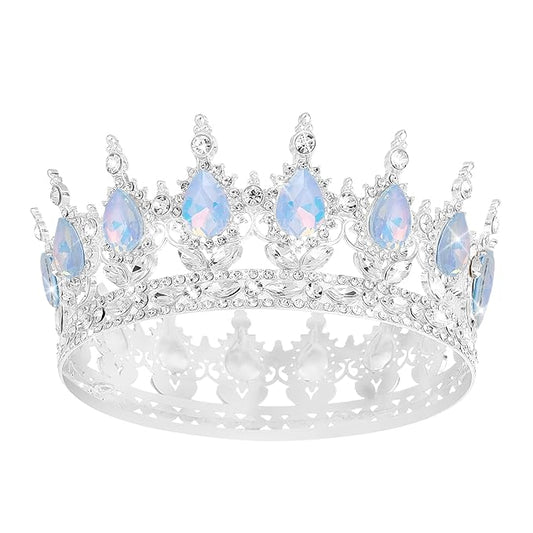 Queen Crown Rhinestone Wedding Crowns and Tiaras for Women Costume Party Hair Accessories Princess Birthday Crown Crystal Bridal Crown (Silver Fantasy Light Blue Crown)