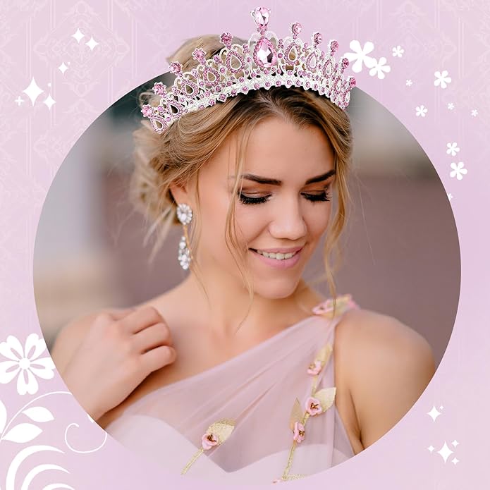 12 Pcs Crystal Tiara and Princess Crown with Comb Crown Rhinestone Women Girls Tiara Headpiece Queen Hair Accessories for Birthday Party Wedding Prom Halloween Cosplay Costume