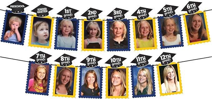 KatchOn, K-12 Graduation Photo Banner 5x7 - Large, 10 Feet | Kindergarten to 12th Grade for Junior/Middle, High/Senior Graduation Decorations 2025 | Yellow and Blue Grad Party Decorations 2025