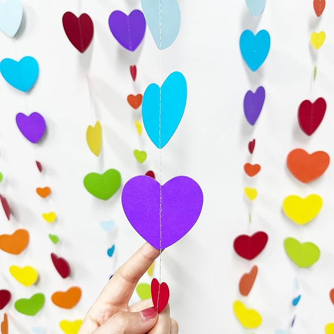 52Ft Valentines Day Party Decorations Rainbow Love Heart Garland Colorful Hanging Paper Heart Streamer Banner for Birthday Anniversary Bachelorette Engagement Wedding Baby Bridal Shower Carnival Party