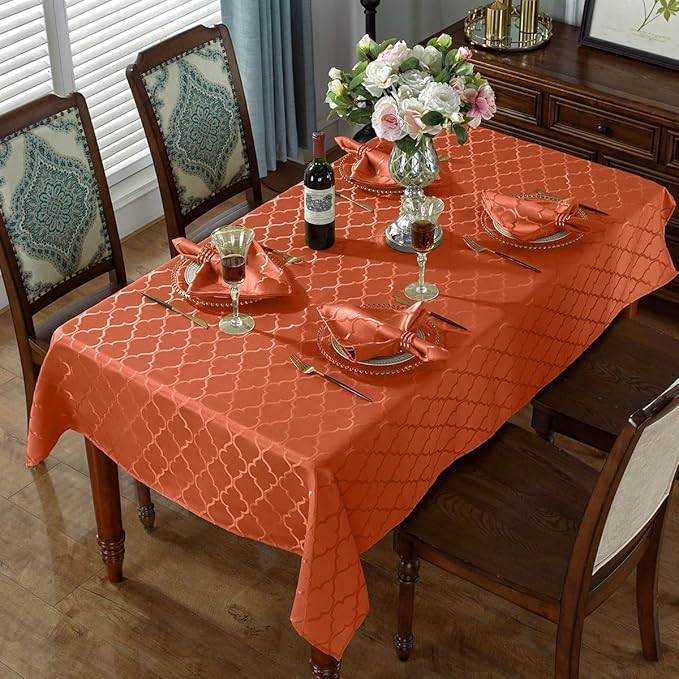 SASTYBALE Jacquard Square Cloth Napkins 20 x 20 Inch Flower Pattern 4 Pieces Washable Fabric Napkin for Fall, Autumn, Thanksgiving Family Dinners Weddings Parties and Banquets, Rust/Orange