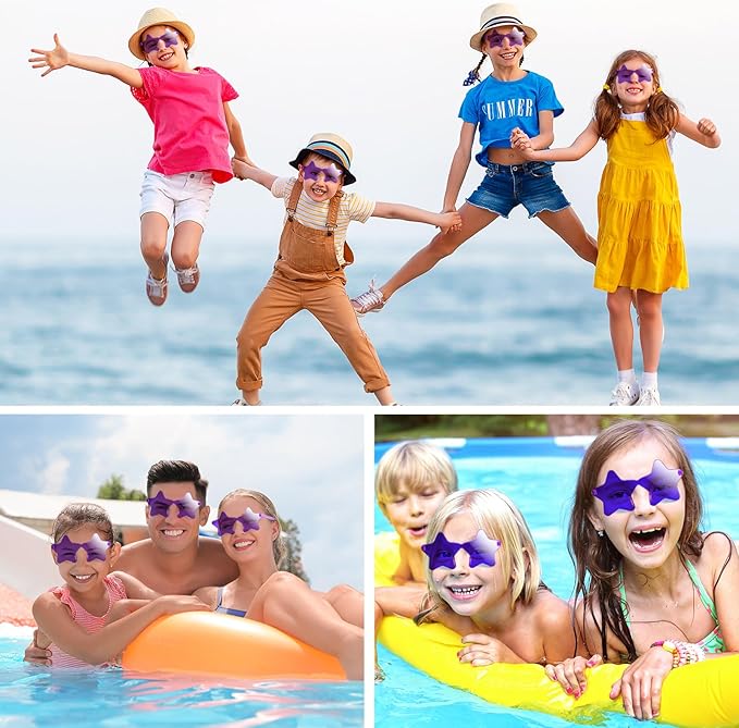PLULON 7 Pairs Purple Star Sunglasses Bulk Rimless Star Shape Sunglasses Star Glasses Bachelorette Sunglasses Star Party Favors for Birthday Beach Kids Adult