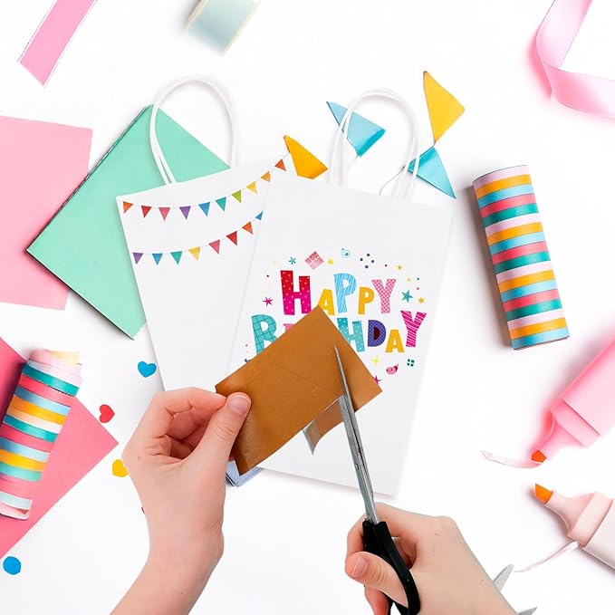 MESHA Gift Paper Bags 500 PACK 5.25x3.75x8'' White Small Shopping Kraft Bags Bulk with Handles Reusable for Business Grocery Birthday Wedding Kids Party Favors(Made in USA)