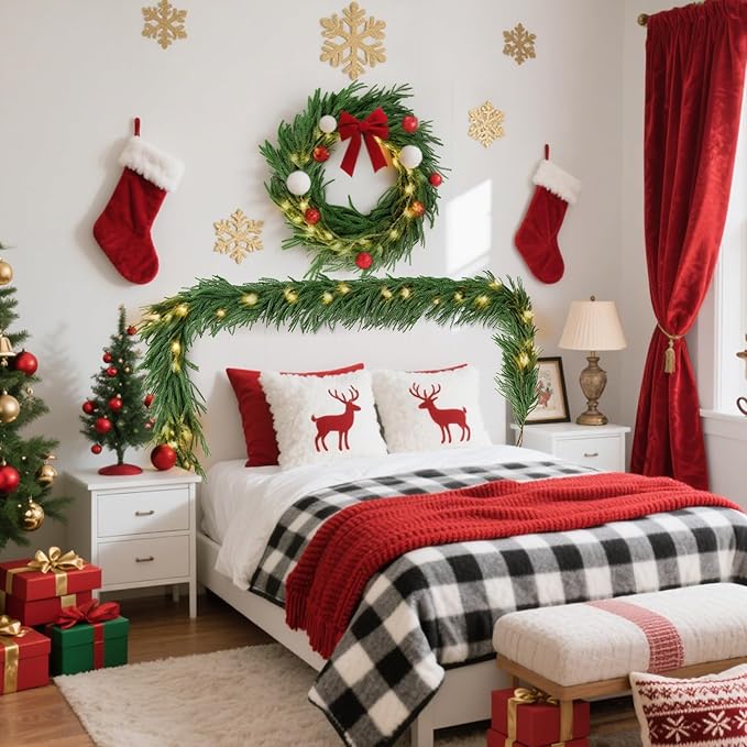 12ft 2Pcs*6ft Artificial Norfolk Pine Garland,Christmas Garland Greenery Garland for Mantle, Fireplace, Table, Wall, Window, Bedroom, Indoor Outdoor Holiday Winter Christmas Decorations (2, 6FT)