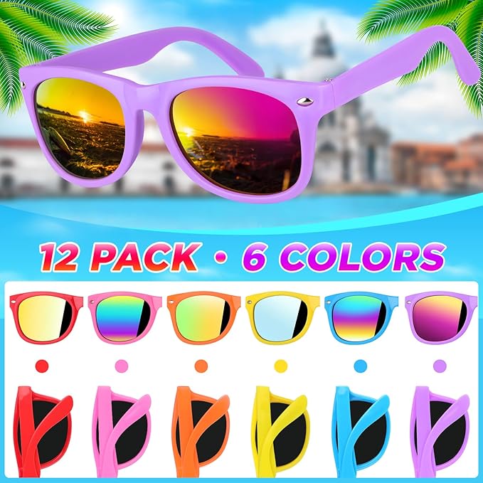 GINMIC Kids sunglasses bulk, Kids Sunglasses Party Favor, 12Pack Neon Sunglasses with UV400 Protection for Kid, Boys and Girls Age 3-8, Goody Bag Favors, Great Gift for Pool, Birthday Party Supplies
