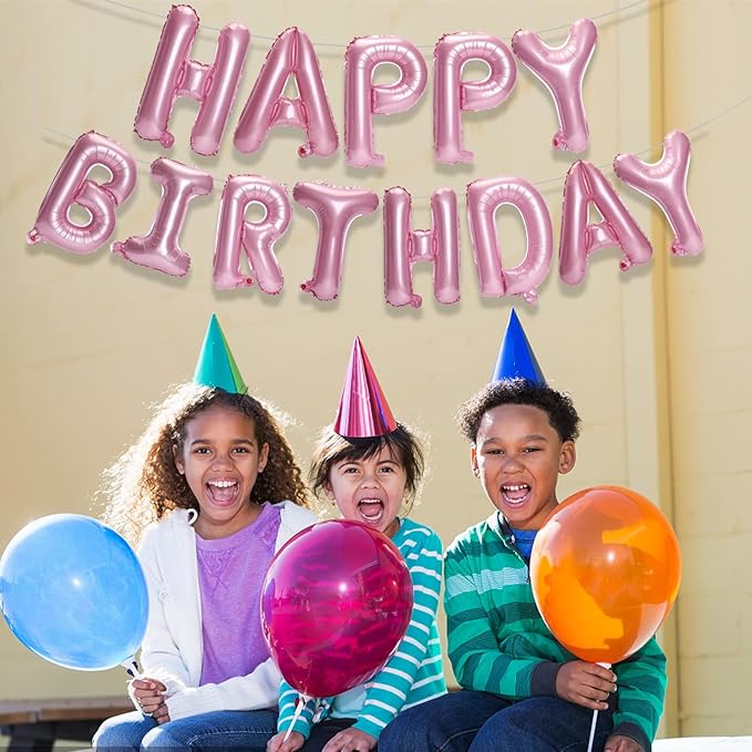 Accevo Pink Happy Birthday Banner 16 Inch Foil Letters Balloons Happy Birthday Balloon for Kids, Child, Adults, Boys & Girls Birthday Decorations Happy Birthday Sign