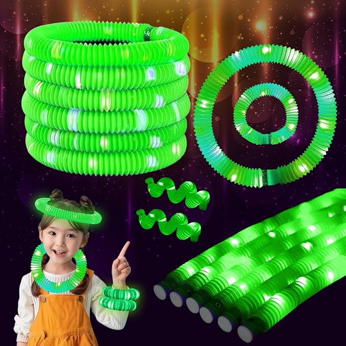 Green 24PCS Light Up Pop Fidget Tubes Party Favors-Glow in The Dark Party Supplies for Kids and Adults, Perfect for Festivals, Birthday Parties, Raves, Concerts, and Camping Decorations