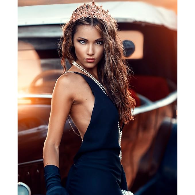 VELSCRUN Birthday Queen Tiara Crowns for Women Girls Rose Gold Crystal Birthday Queen Headband Sash Elegant Princess Crown Happy Birth Party Decorations Mom Sisters Birth Gift Hair Accessories