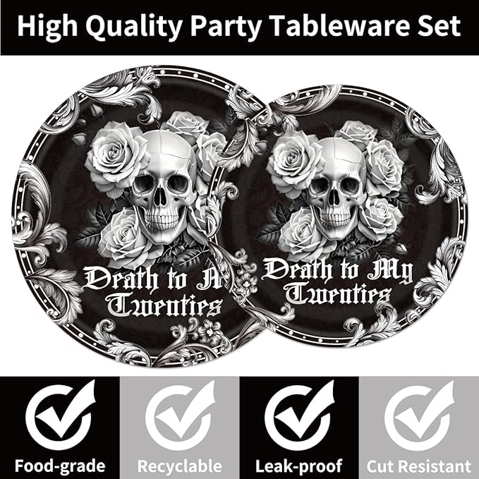 96Pcs Death to My 20s Decorations Disposable Tableware Set - RIP to My 20s Birthday Paper Plates Napkins Forks Dirty 30 Birthday Decorations for Her Him Party Supplies Serve 24 Guests