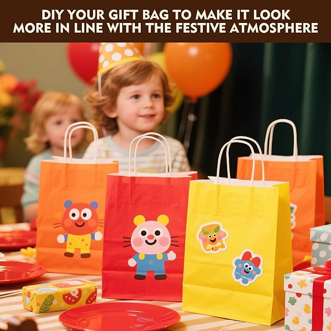 YEEHAW 24 Pack Small Gift Bags 5.8"×3.2"×8.25" Kraft Paper Bags with Handles, Party Favor Bags Bulk for Kids Birthday, Baby Shower, Crafts, Wedding, Party (6 Colors)