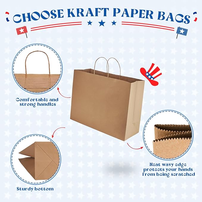 MESHA Gift Paper Bags 400 PACK 16x6x12" Brown Large Shopping Kraft Bags Bulk with Handles Reusable for Business,Grocery,Birthday,Wedding,Kids Party,Favors