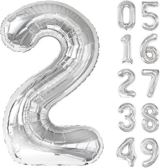 Silver 40 Inch Big Number Balloon Birthday Decoration, Number 2 Helium Balloon 12 20 22 23 24 26 2025 New Years Celebration, Boy Girl Baby Anniversary Party Graduations Supplies Decorations