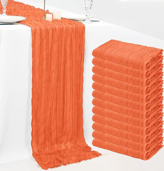 12 Pack Cheesecloth Table Runner, 35 x 120 Inch Boho Orange Cheese Cloth Table Runner 10 ft Gauze Table Runners for Wedding Fall Thanksgiving Christmas Decor
